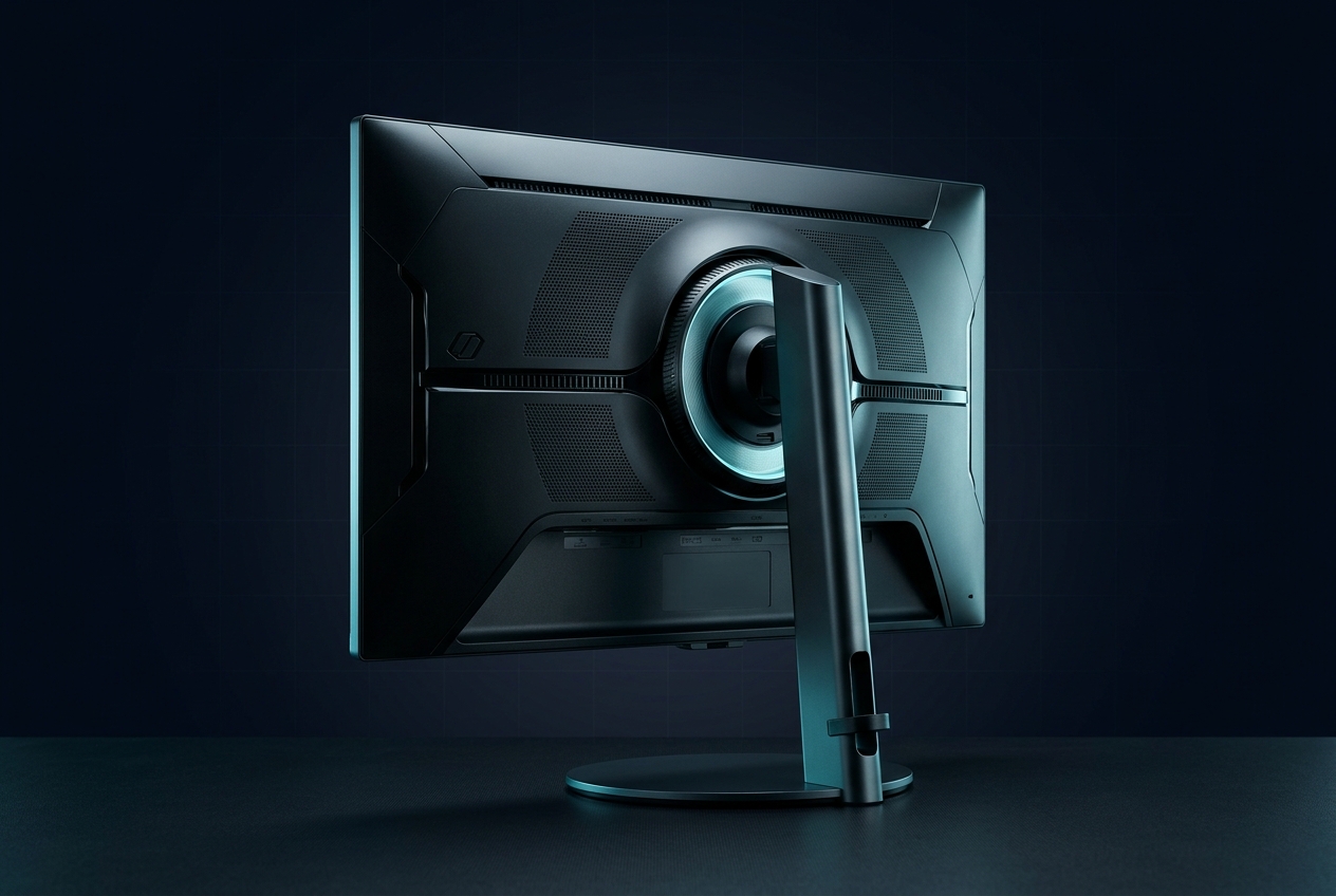 Samsung Odyssey G8 OLED G80SD monitor rear panel and stand detail